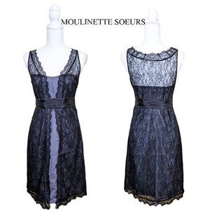 Anthropologie MOULINETTE SOEURS Shadow Canopy Black Lace Dress